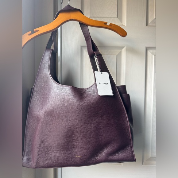 NWT Cuyana Double Loop Satchel in Plum Pebbled Leather - Picture 4 of 17